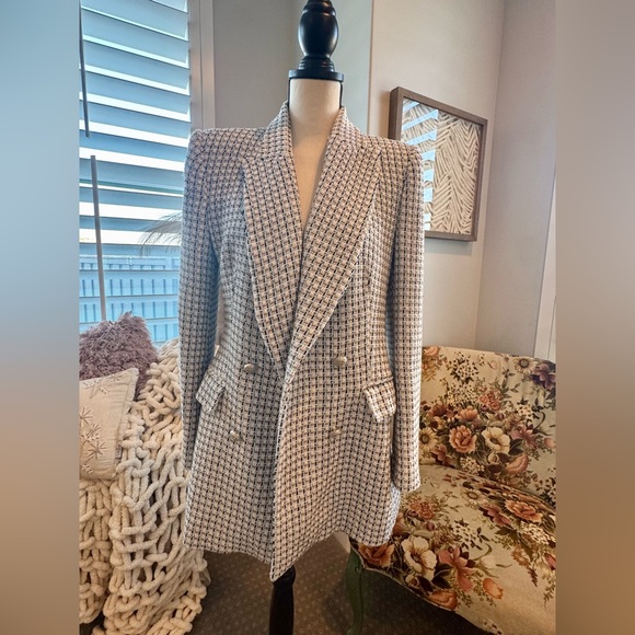 ZARA Textured Tweed Double-Breasted Blazer Coat - Picture 4 of 8
